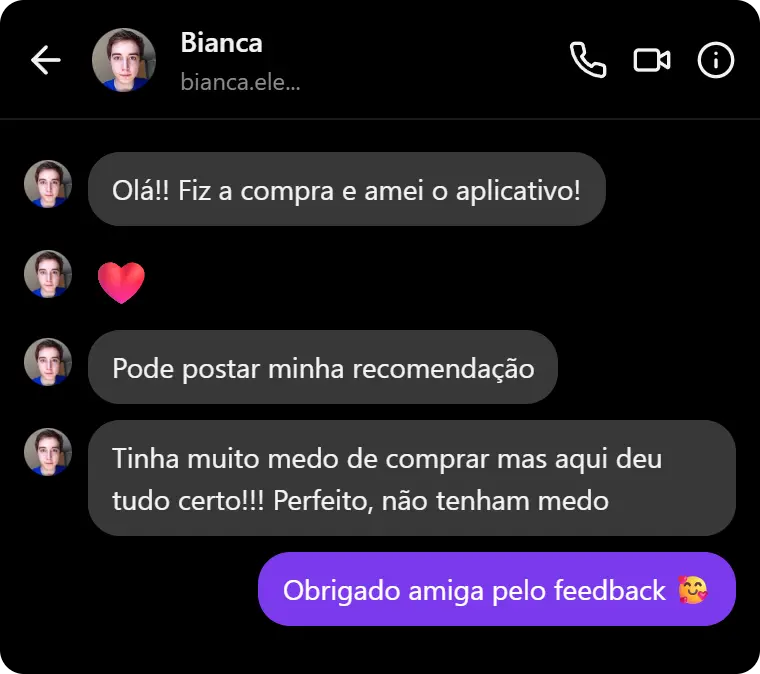 Depoimento 1 via Instagram